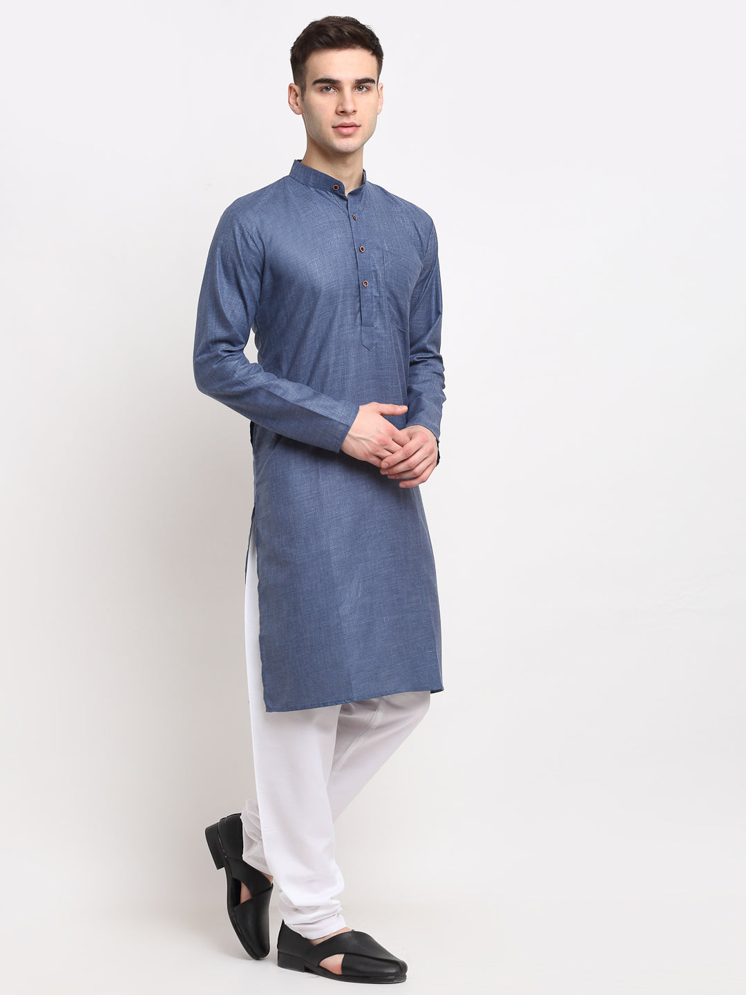 Men's Solid Cotton Dark Grey Kurta | Indian Kurta for Men