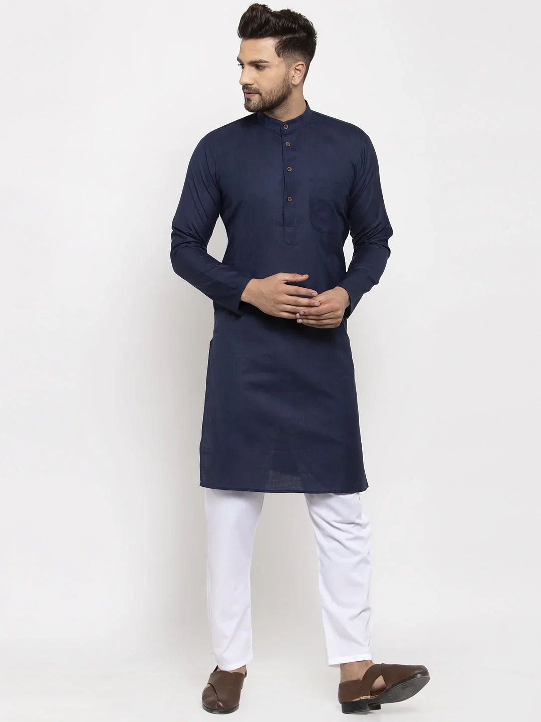 DesiQlo Men Kurta Only - Blue - KO_532Navy-Blue_S