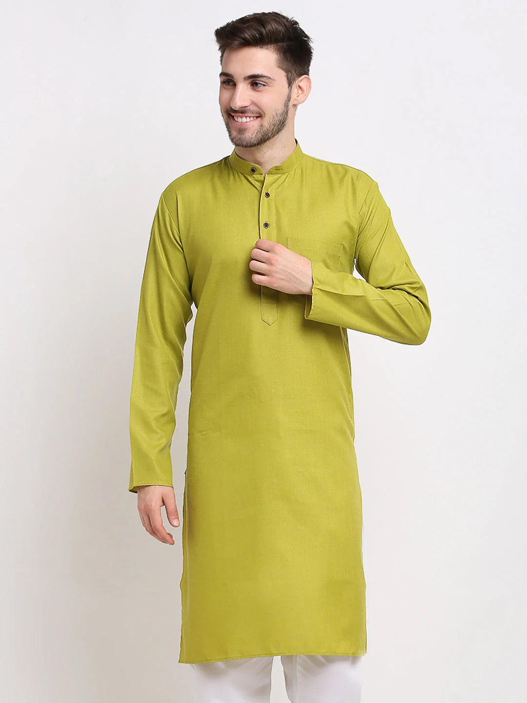Olive Cotton Mens Kurta | Solid Indian Kurta for Men Online