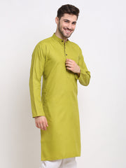 Men's Solid Cotton Kurtas ( KO 532Olive )-KO-532