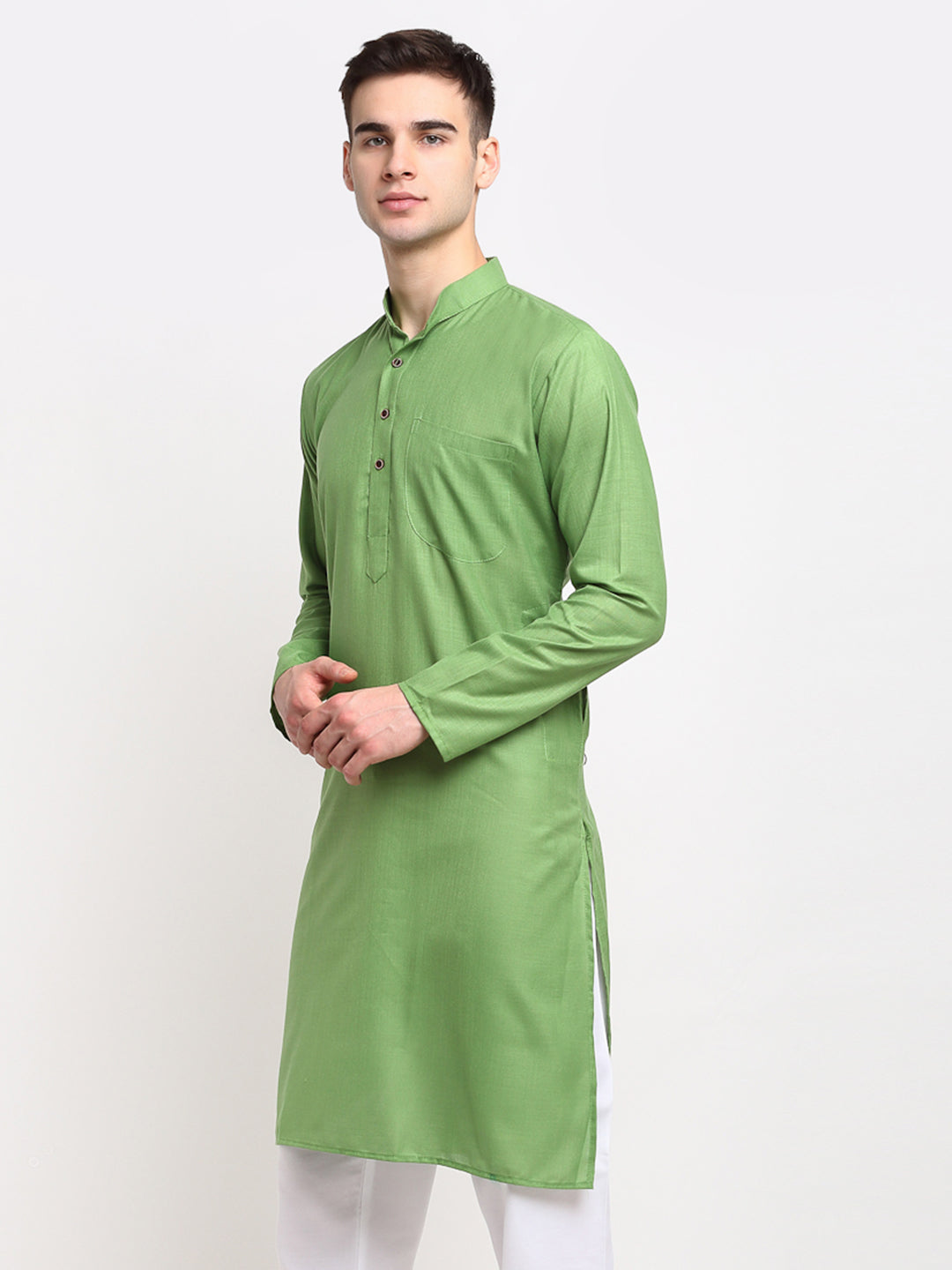 Men's Cotton Indian Kurta - Solid Parrot Green Mens Kurta