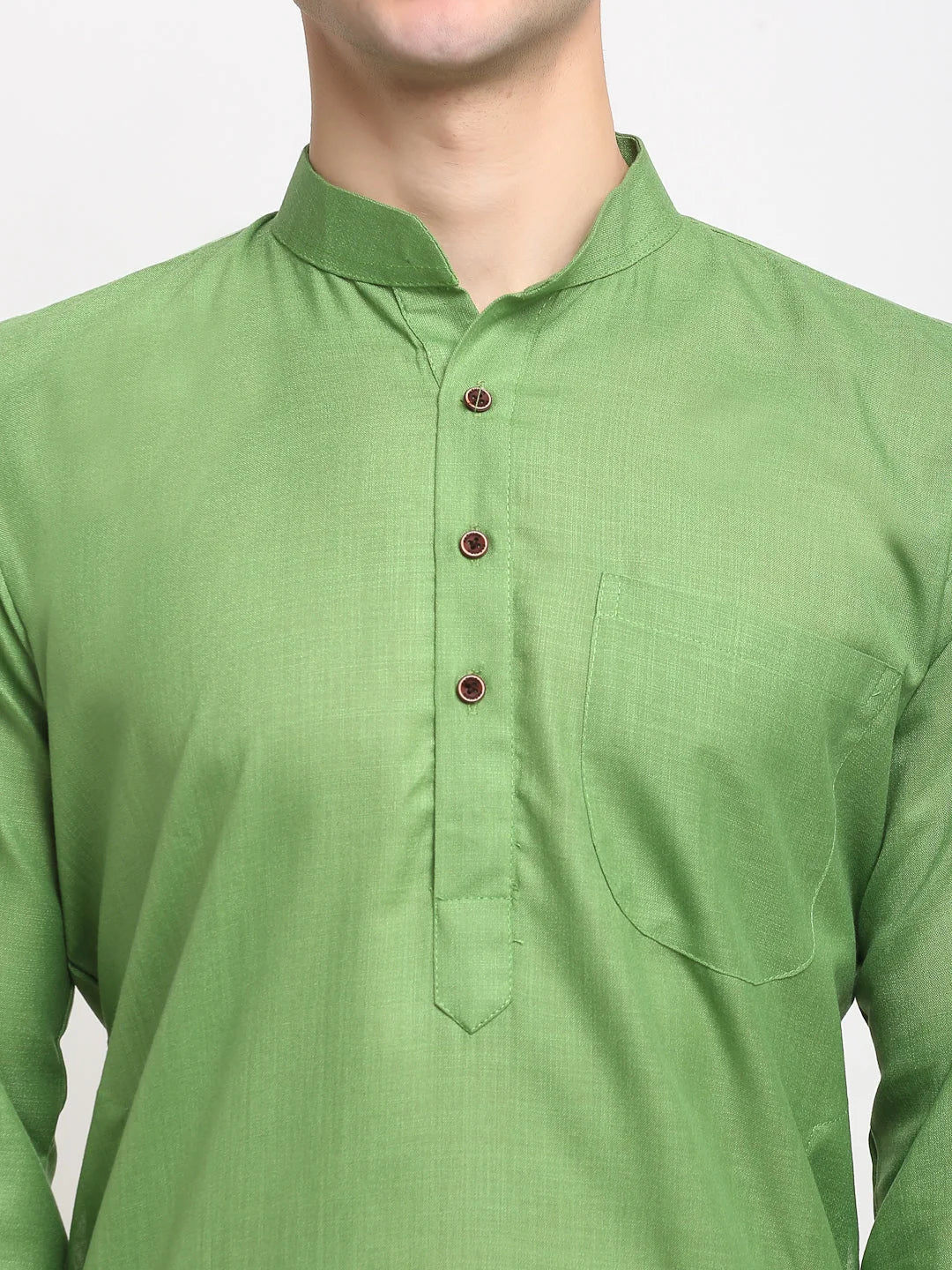 Men's Cotton Indian Kurta - Solid Parrot Green Mens Kurta