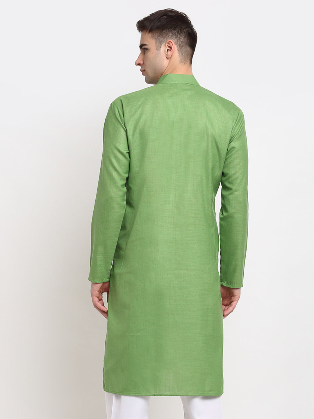 Men's Cotton Indian Kurta - Solid Parrot Green Mens Kurta