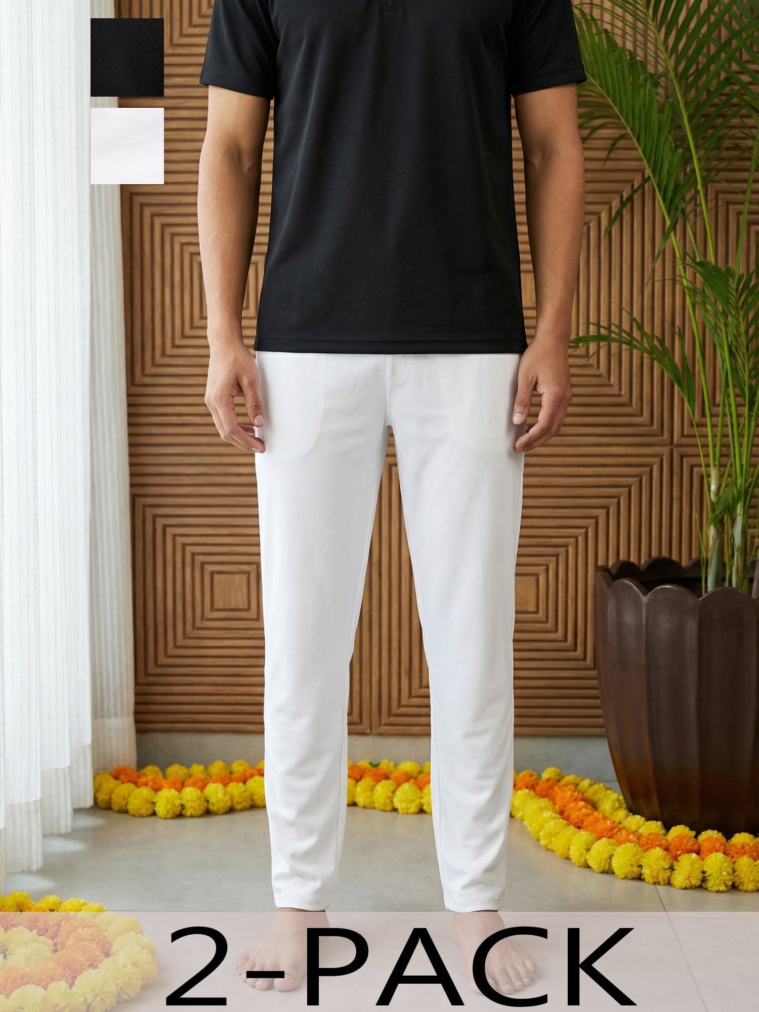 DesiQlo Men Pajamas - Multicolor - ANKPJ_006White-Black_Pack-2_S