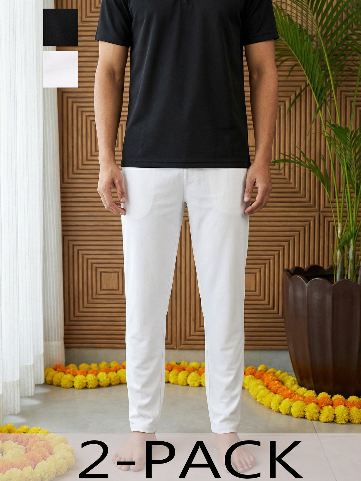 Men Pack of 2 Solid Cotton Pyjamas ( ANKPJ 006White-Black Pack-2 )