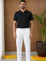 Men Pack of 2 Solid Cotton Pyjamas ( ANKPJ 006White-Black Pack-2 )