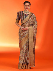 Women's Dola  Cream Printed Designer Saree With Blouse Piece-ANTRIKSA103