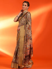 Women's Dola  Cream Printed Designer Saree With Blouse Piece-ANTRIKSA103