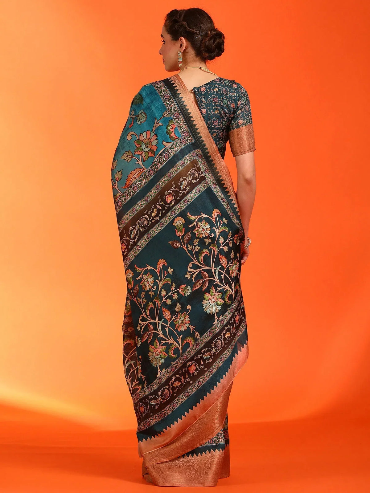 Women's Dola Blue Printed Designer Saree With Blouse Piece-ANTRIKSA106