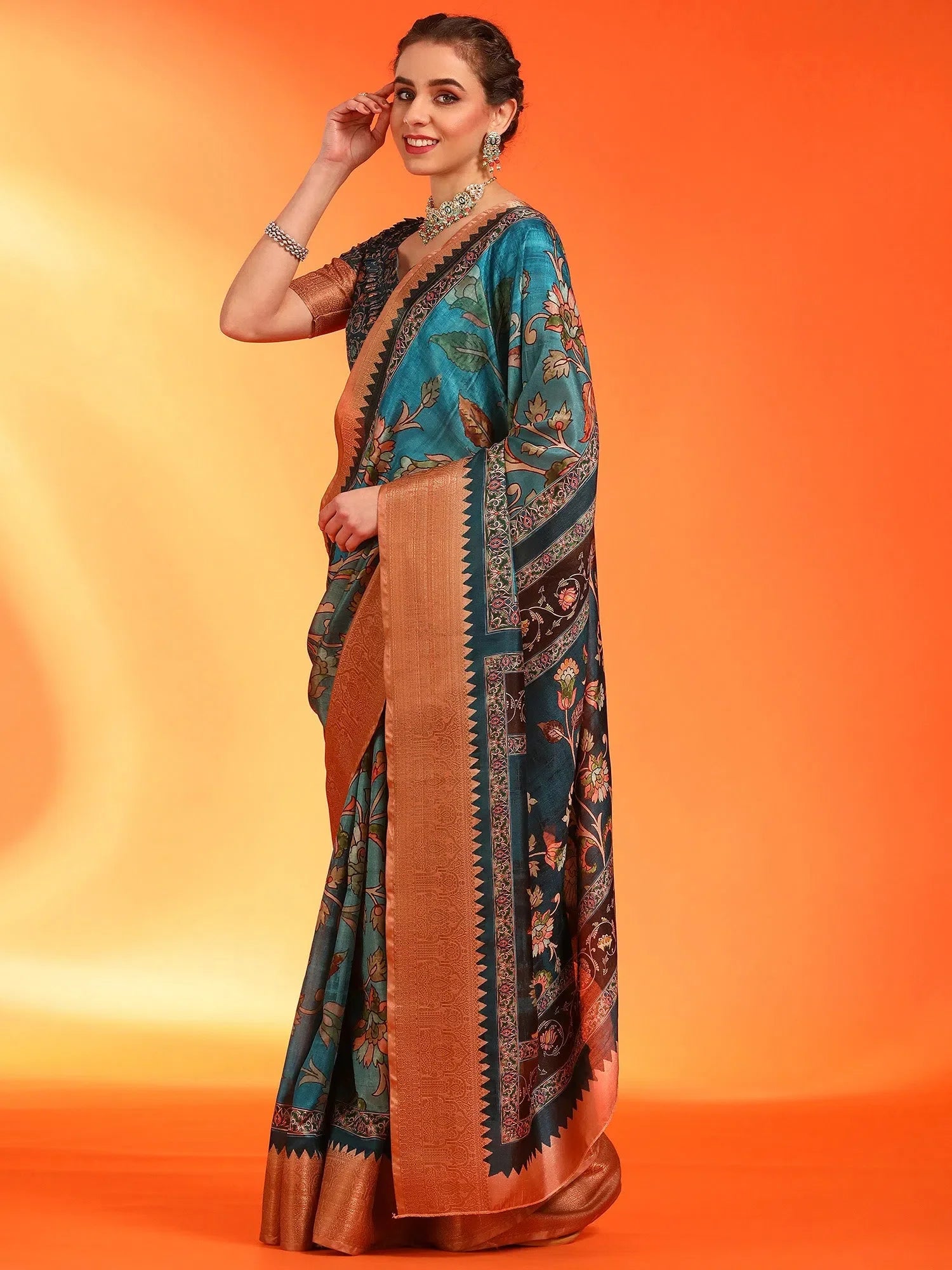 Dola Blue Printed Saree | Elegant Designer Sarees India