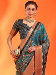 Women's Dola Blue Printed Designer Saree With Blouse Piece-ANTRIKSA106