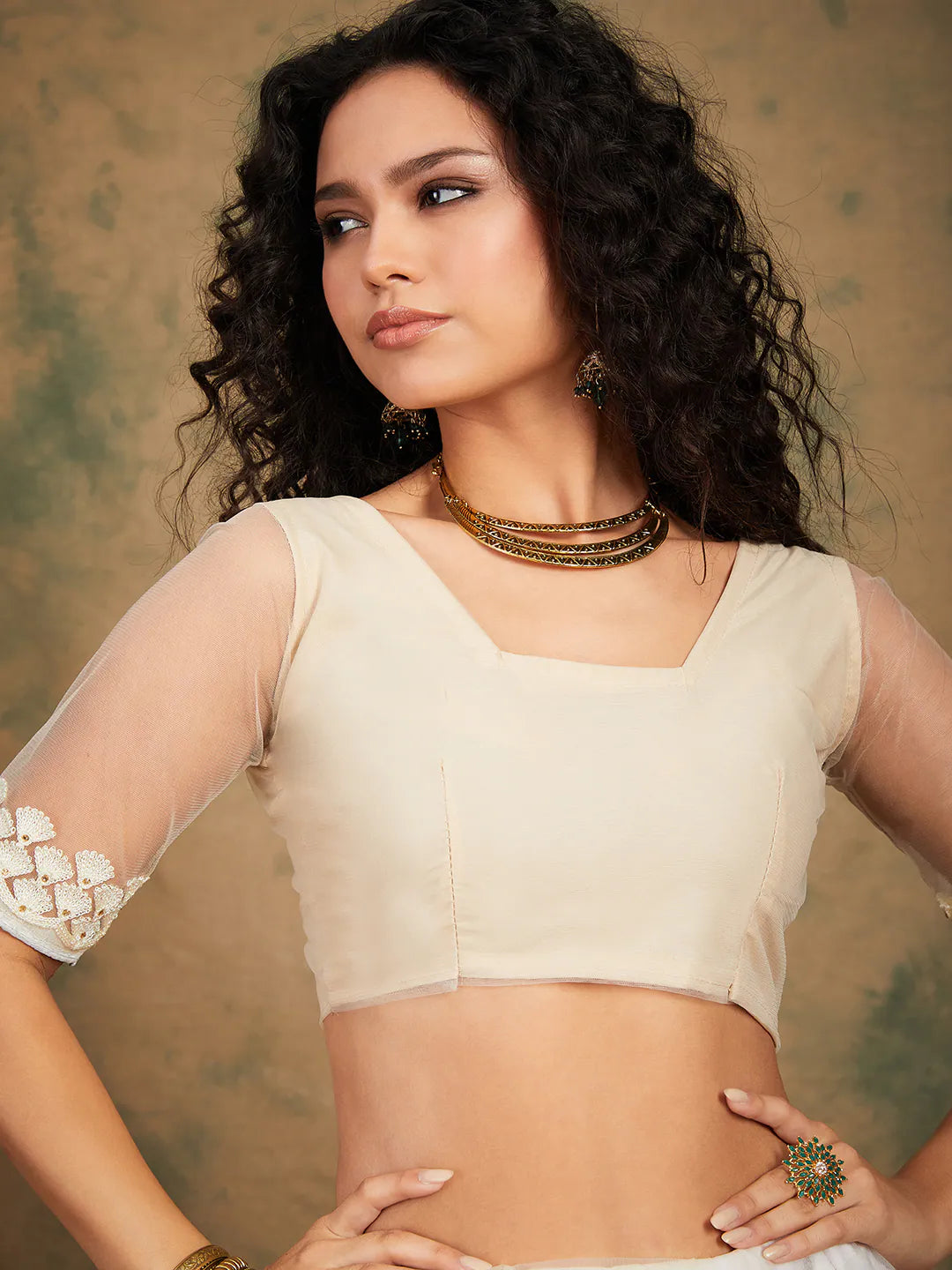 Gold Embroidered Polyester Saree | Indian Sari Elegance