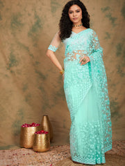 Womens Fashion Ethnic Turquoise Blue Color Sarees-MLSHWSA1216TQB0ONE