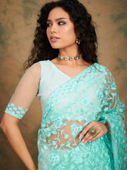 Womens Fashion Ethnic Turquoise Blue Color Sarees-MLSHWSA1216TQB0ONE