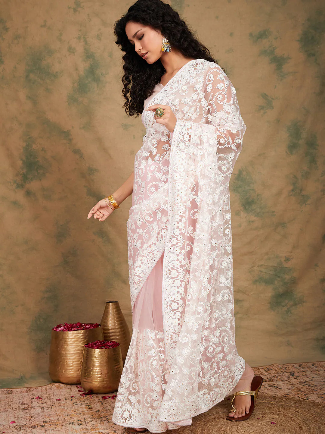 Pink Embroidered Saree | Luxury Designer Sarees India