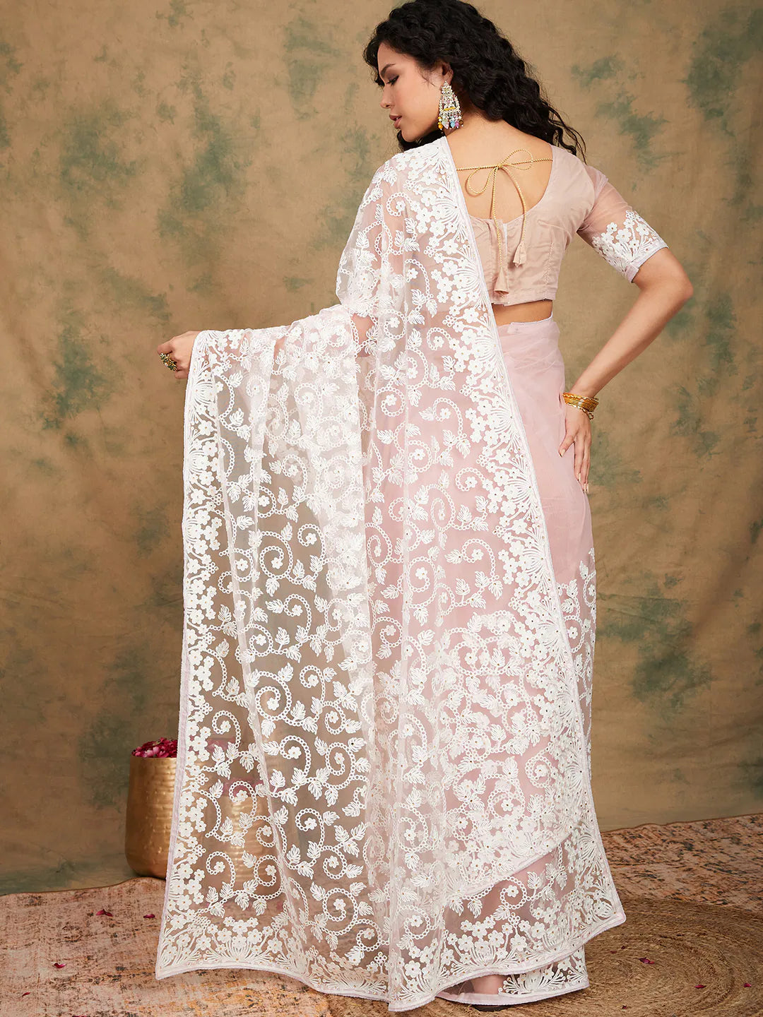 Pink Embroidered Saree | Luxury Designer Sarees India