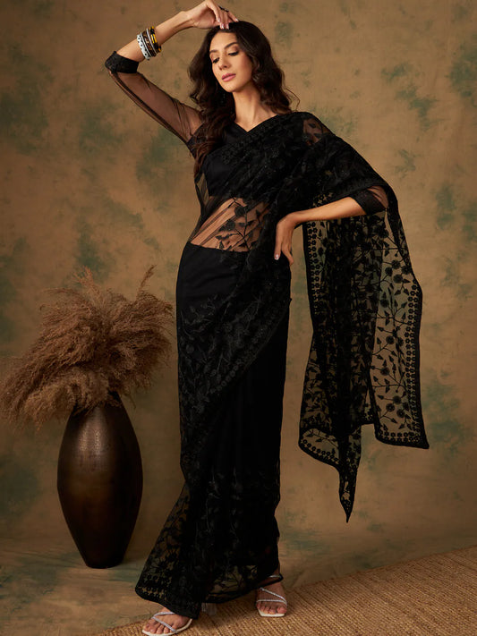 Womens Fashion Ethnic Black Color Sarees-MLSHWSA1170BLK0ONE 1080