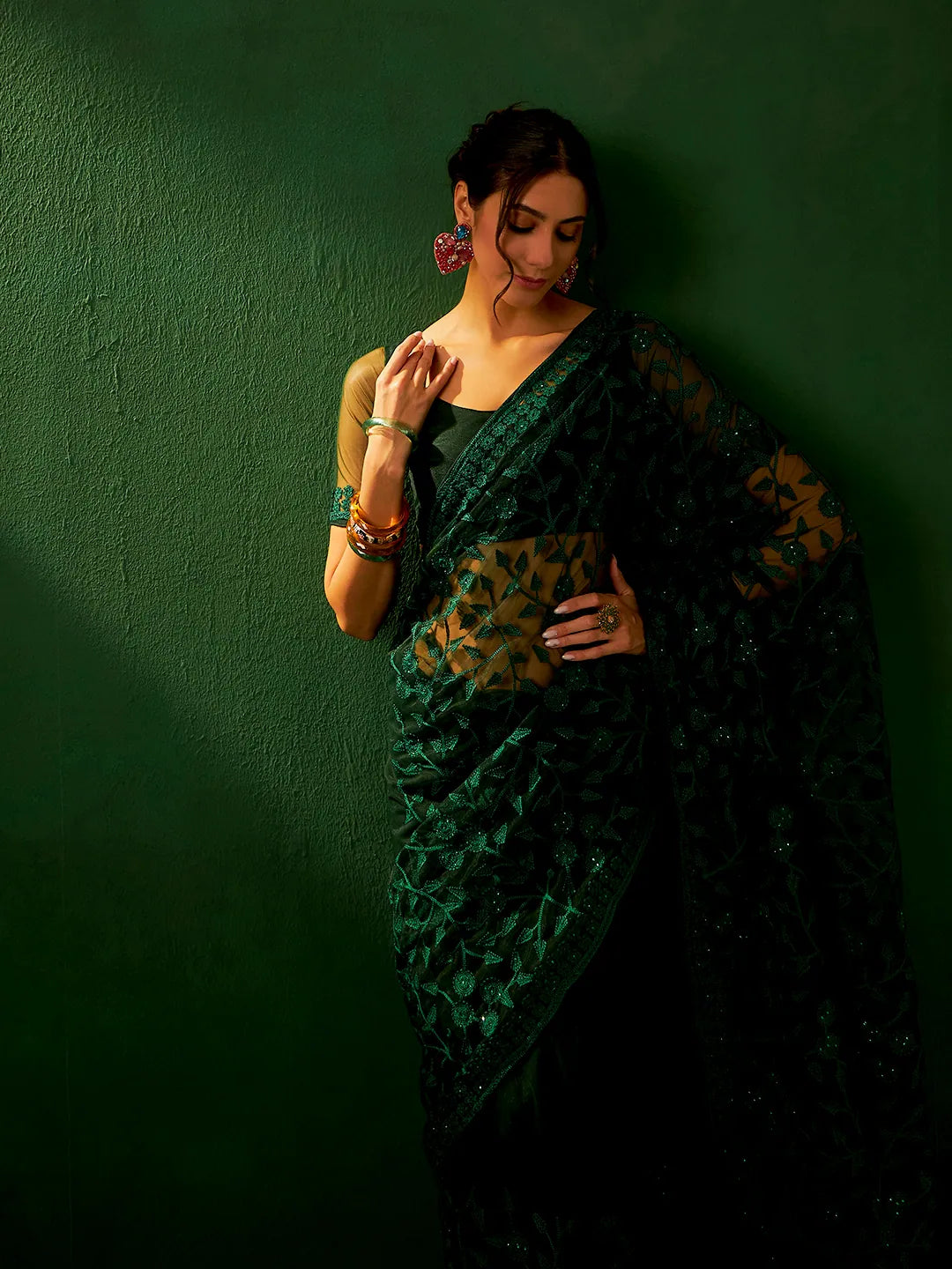 Festive Green Embroidered Saree | Best Designer Sarees India