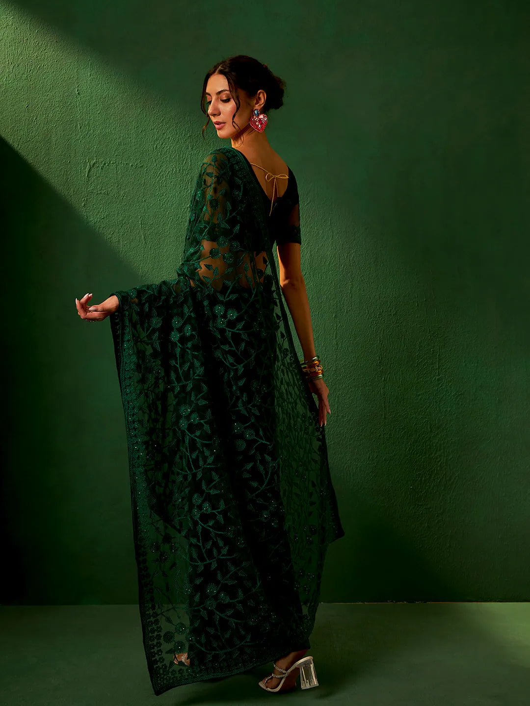 Festive Green Embroidered Saree | Best Designer Sarees India