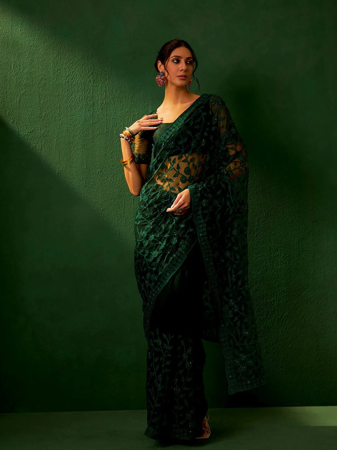 Festive Green Embroidered Saree | Best Designer Sarees India