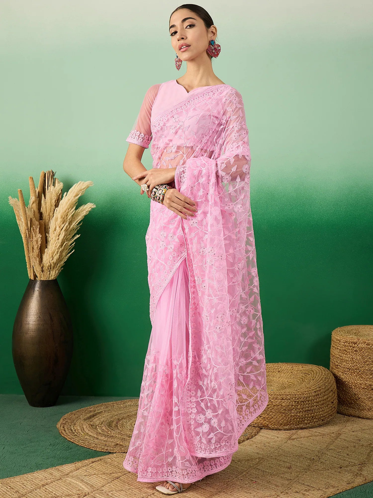 Pink Embroidered Saree | Indian Wedding Sarees