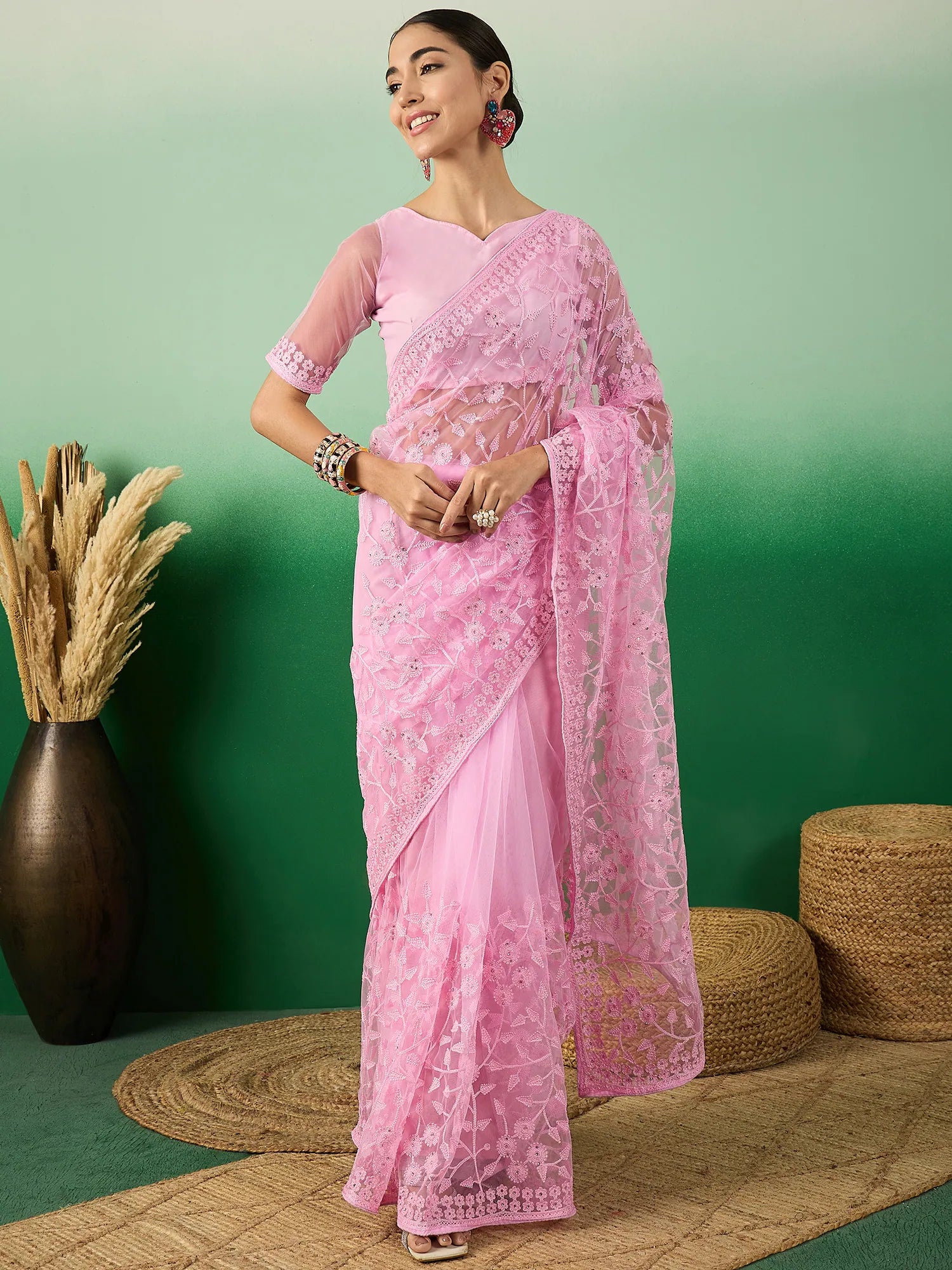 Pink Embroidered Saree | Indian Wedding Sarees