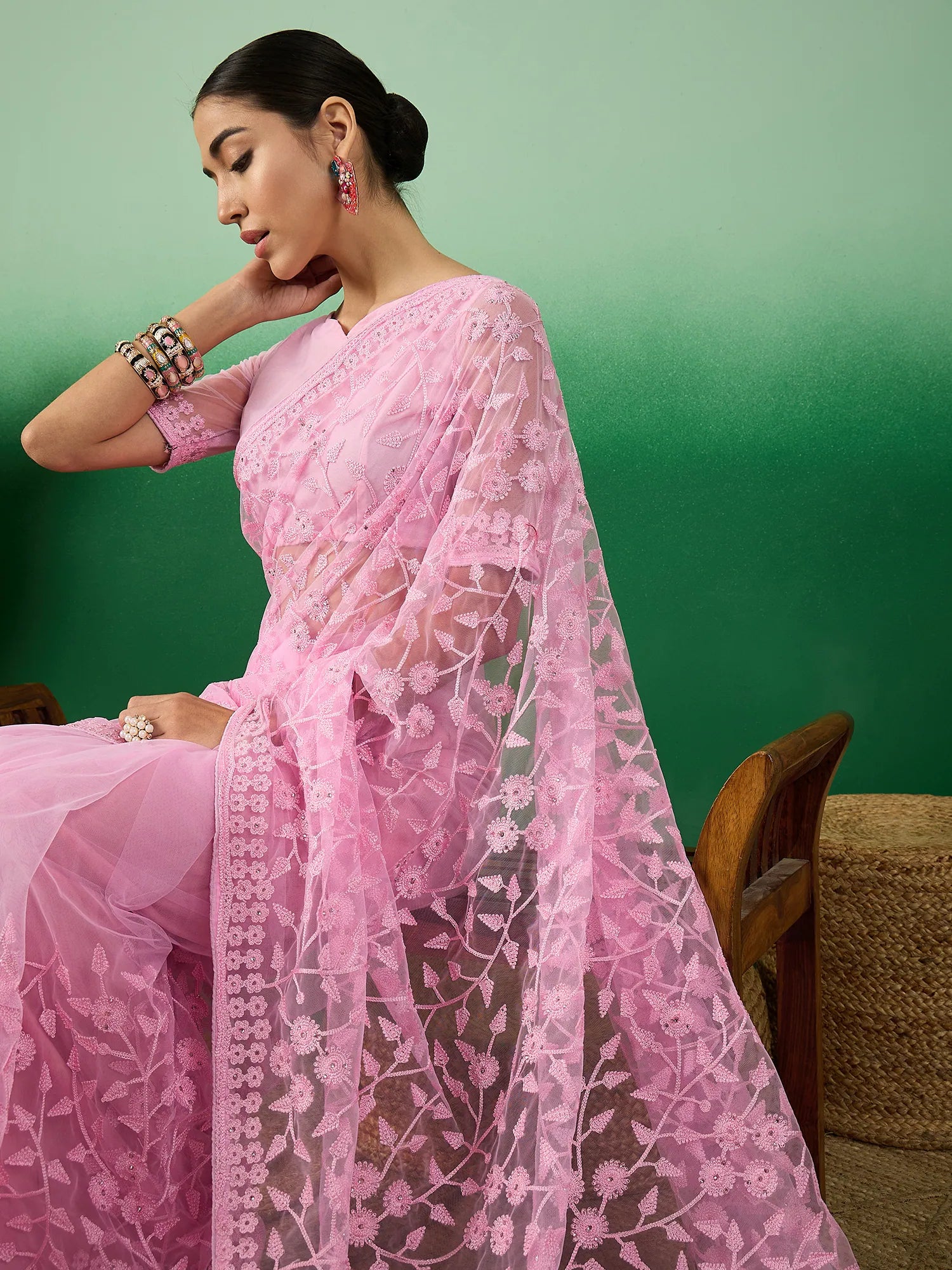 Pink Embroidered Saree | Indian Wedding Sarees