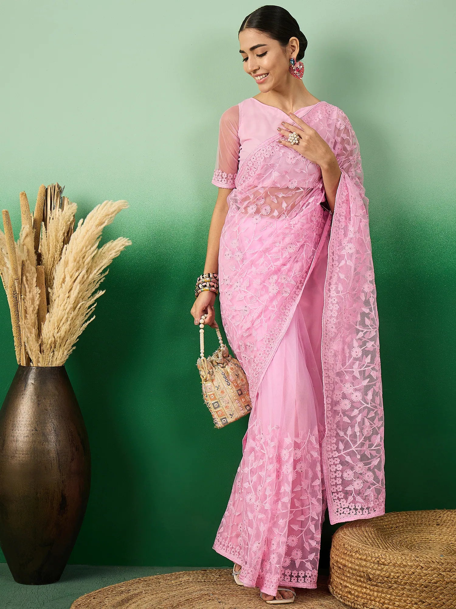Pink Embroidered Saree | Indian Wedding Sarees