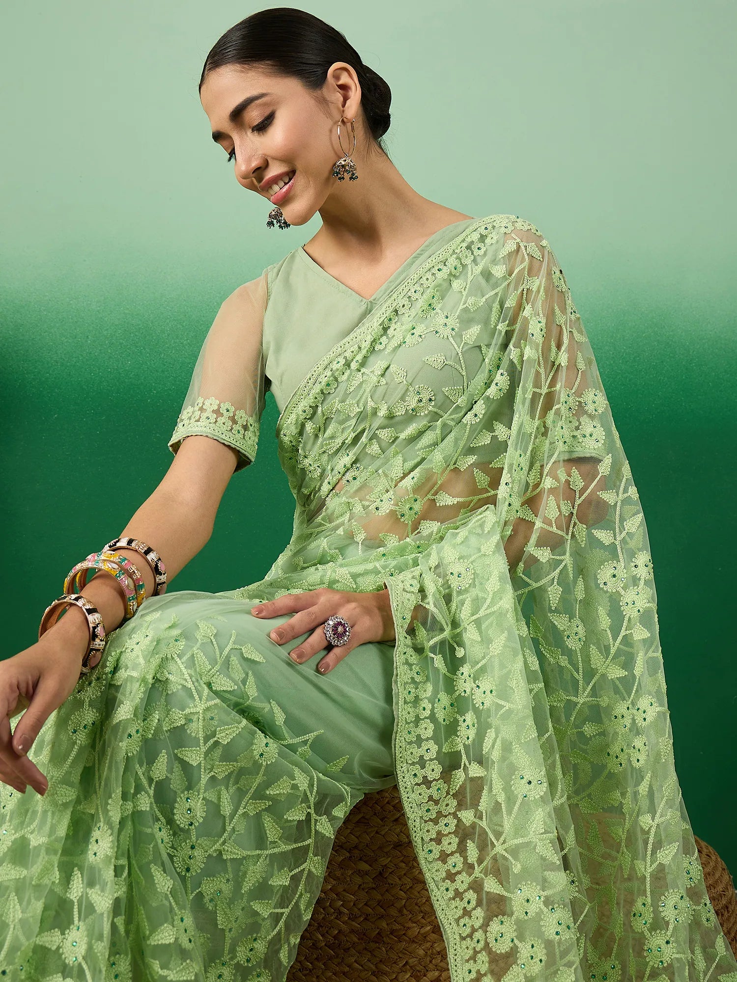 Pista Green Embroidered Saree | Indian Wedding Sarees