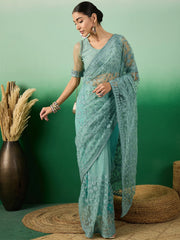 Womens Fashion Ethnic Teal Color Sarees-MLSHWSA1323TEL0ONE