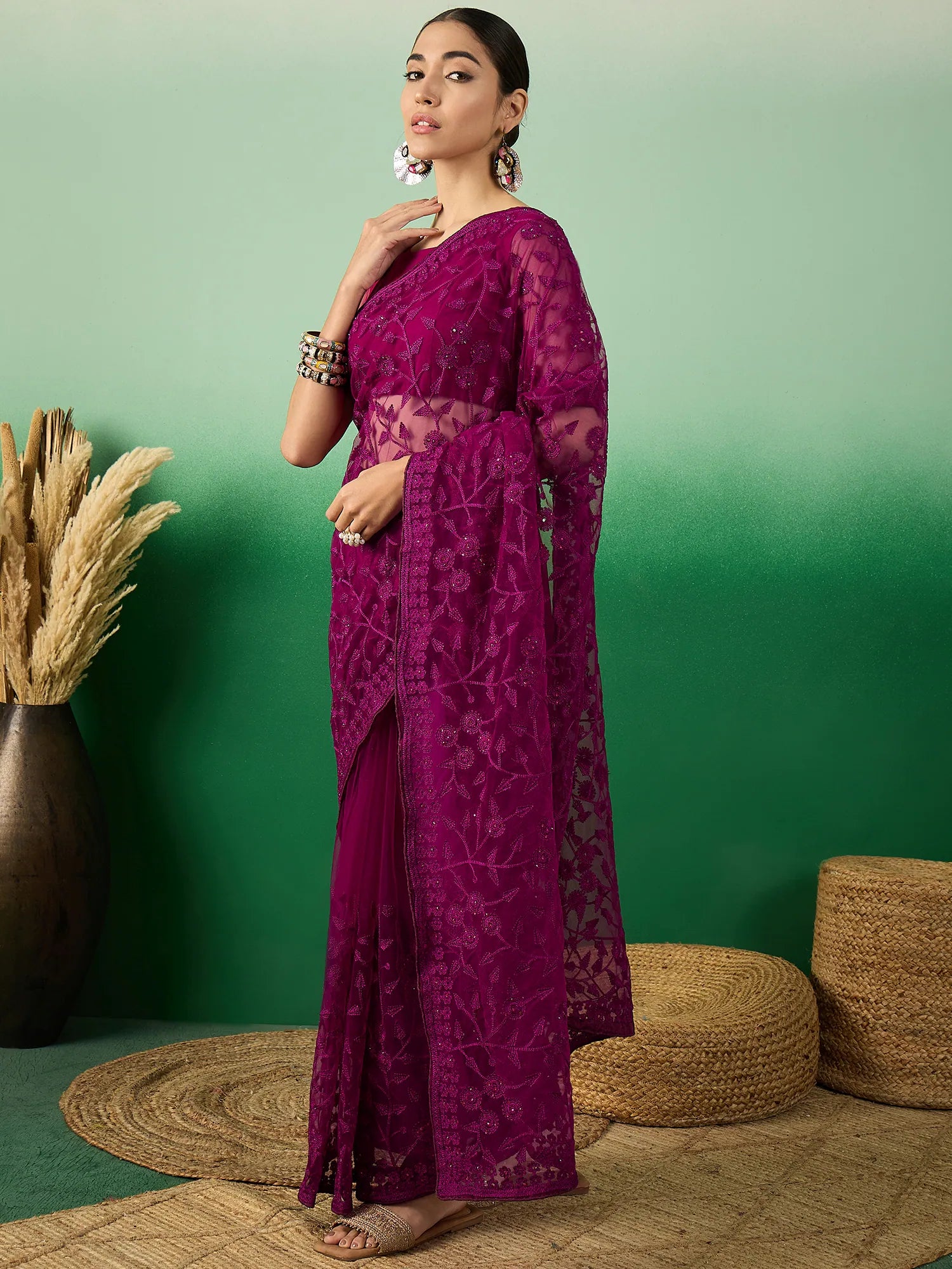Purple Embroidered Saree | Designer Sarees India