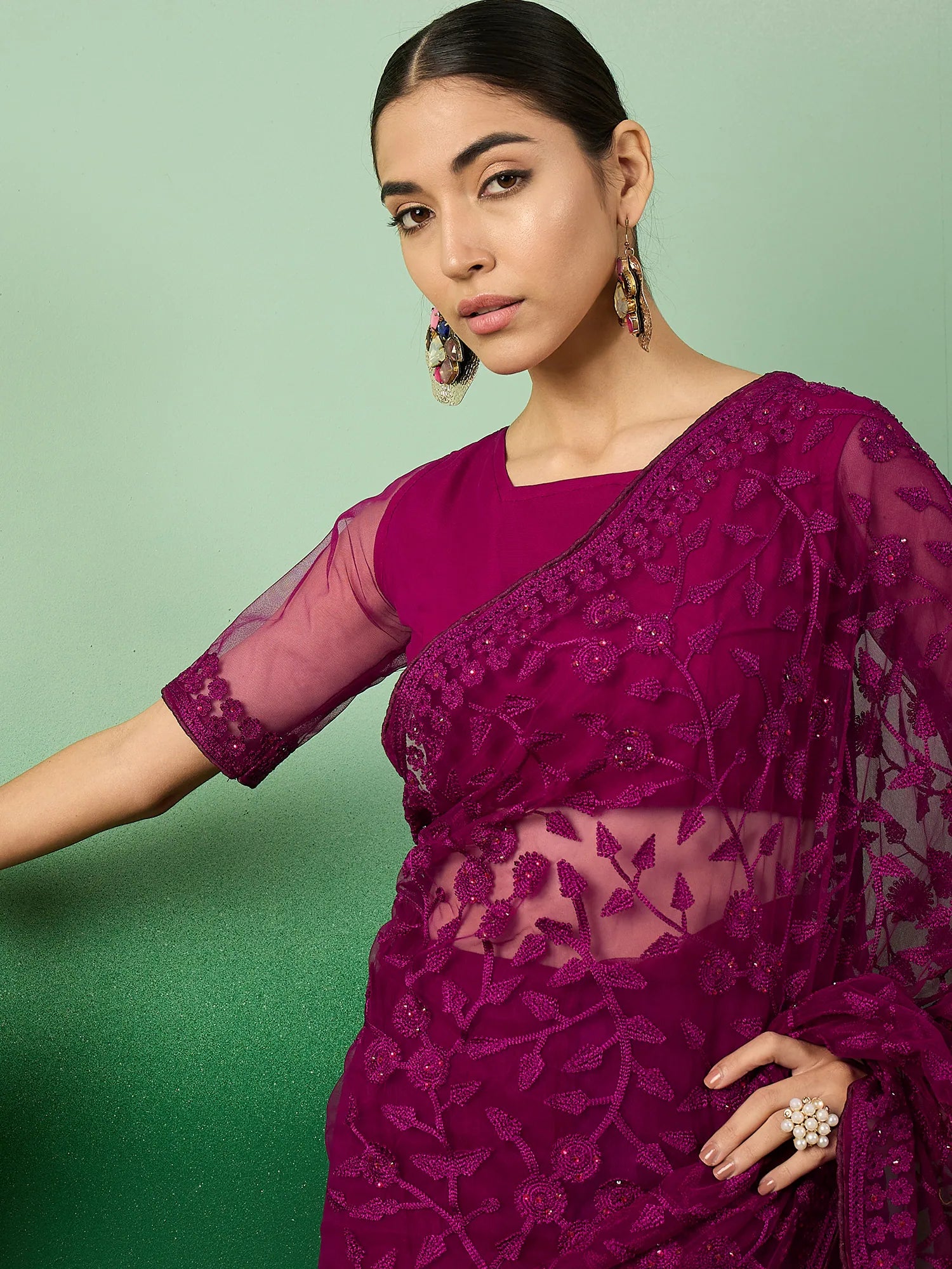 Purple Embroidered Saree | Designer Sarees India