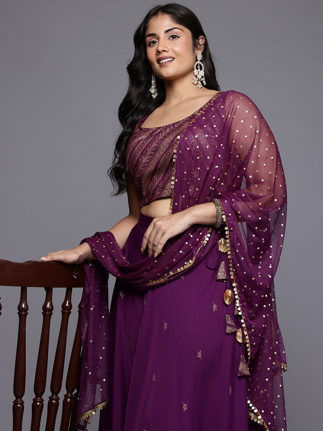 Women's Traditional Wear Wine Lehenga Set-AP-AHBLDUSK-COMBO-649