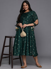 Plus Size Geometric Print Slit Sleeves A-Line Midi Ethnic Dress-AP-AHEDCHGP-127