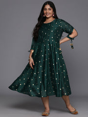 Plus Size Geometric Print Slit Sleeves A-Line Midi Ethnic Dress-AP-AHEDCHGP-127