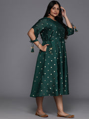 Plus Size Geometric Print Slit Sleeves A-Line Midi Ethnic Dress-AP-AHEDCHGP-127