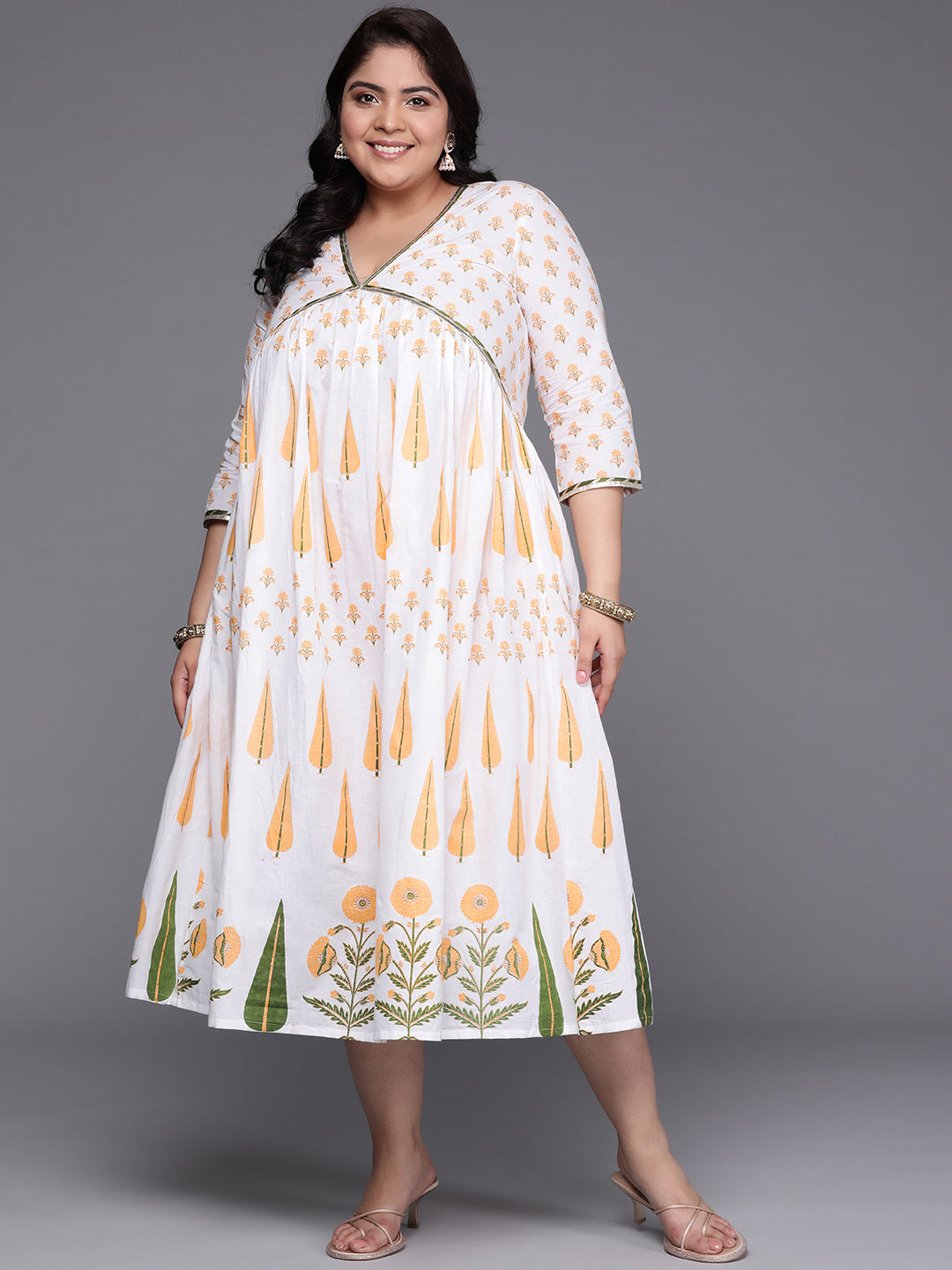Plus Size Floral Empire Midi Cotton Indian Dress Online