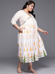 Plus Size Floral Printed Empire Midi Pure Cotton Ethnic Dress-AP-AHEDCOPG-219