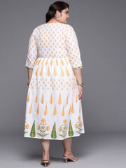Plus Size Floral Printed Empire Midi Pure Cotton Ethnic Dress-AP-AHEDCOPG-219