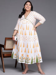 Plus Size Floral Printed Empire Midi Pure Cotton Ethnic Dress-AP-AHEDCOPG-219