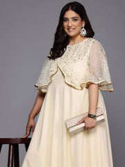 Plus Size Polka Dots Printed Cape Sleeves Maxi Ethnic Gown-AP-AHEDCRFP-248