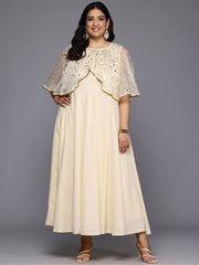 Plus Size Polka Dots Printed Cape Sleeves Maxi Ethnic Gown-AP-AHEDCRFP-248