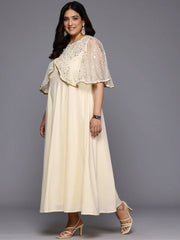 Plus Size Polka Dots Printed Cape Sleeves Maxi Ethnic Gown-AP-AHEDCRFP-248