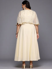 Plus Size Polka Dots Printed Cape Sleeves Maxi Ethnic Gown-AP-AHEDCRFP-248