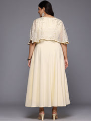 Plus Size Polka Dots Printed Cape Sleeves Maxi Ethnic Gown-AP-AHEDCRFP-248