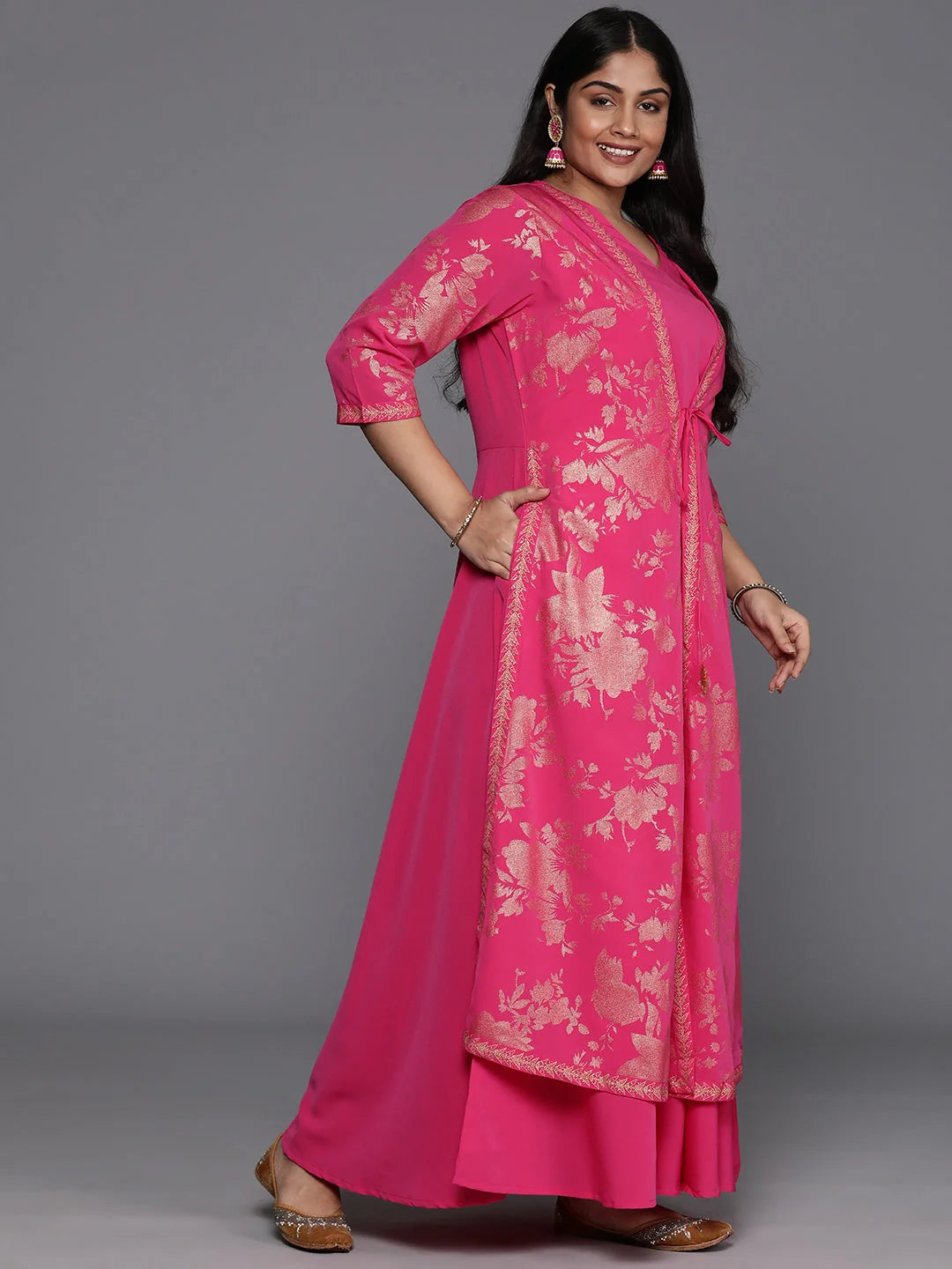 Floral Print Crepe Ethnic Dress - Indian Dresses For Women