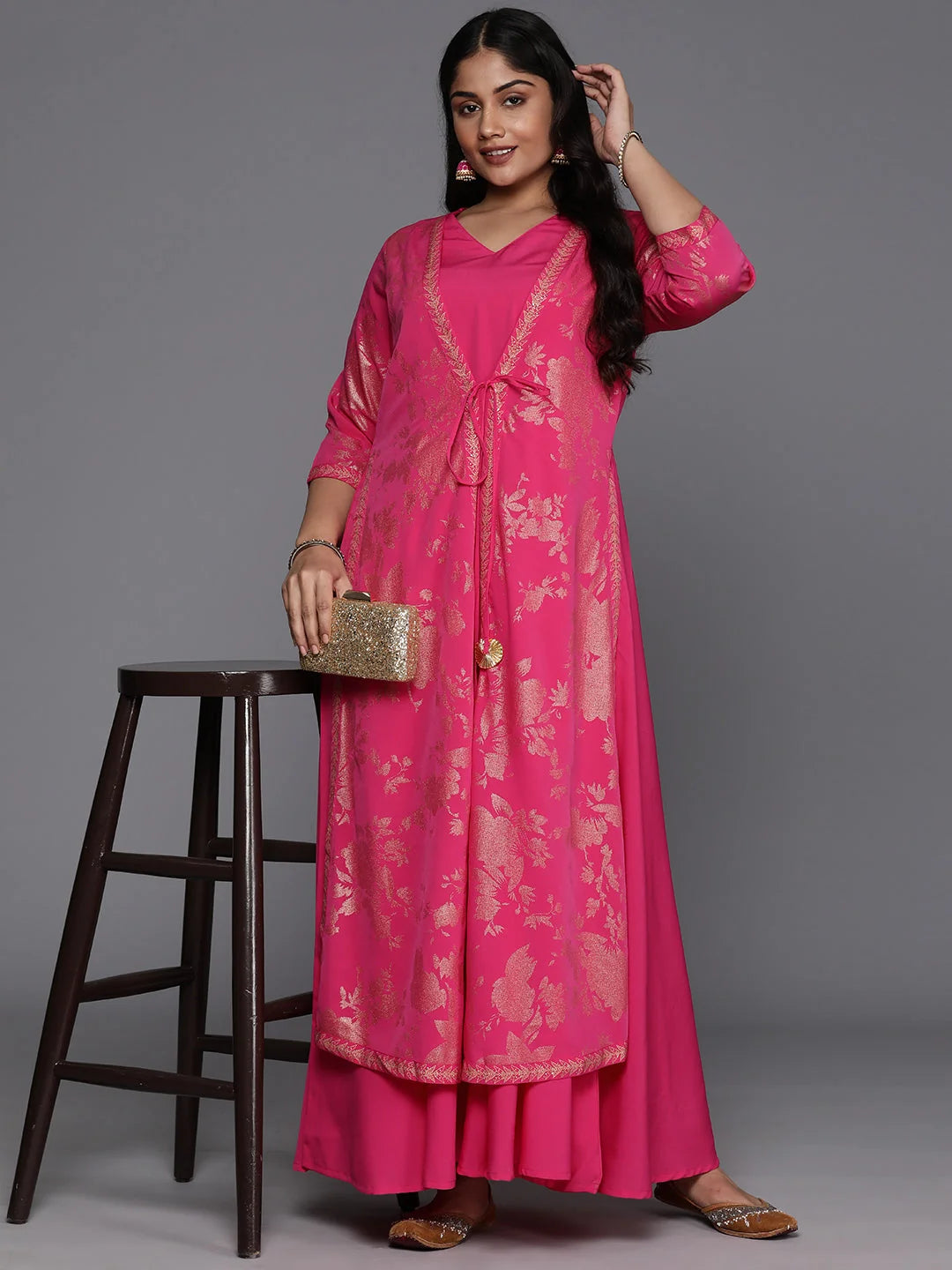 Floral Print Crepe Ethnic Dress - Indian Dresses For Women