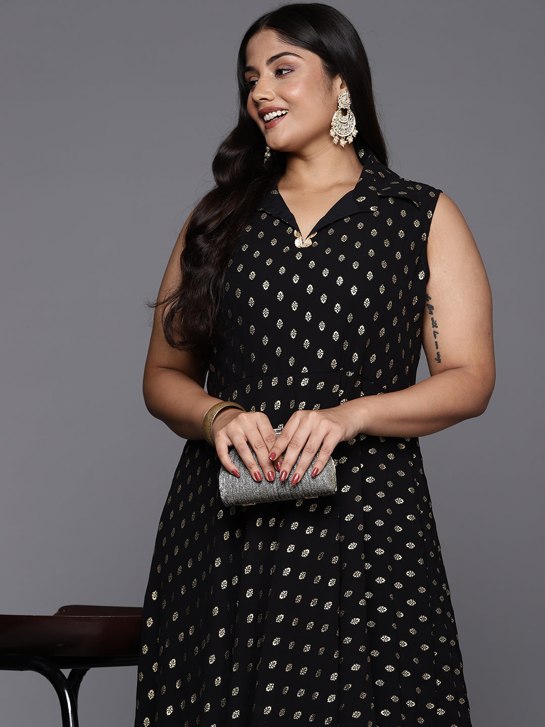 A-Line Midi Dress - Ethnic Motifs - Indian Dresses