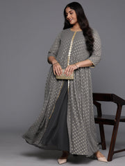 Plus Size Floral Print Layered Ethnic Dress-AP-AHEDGRFP-230