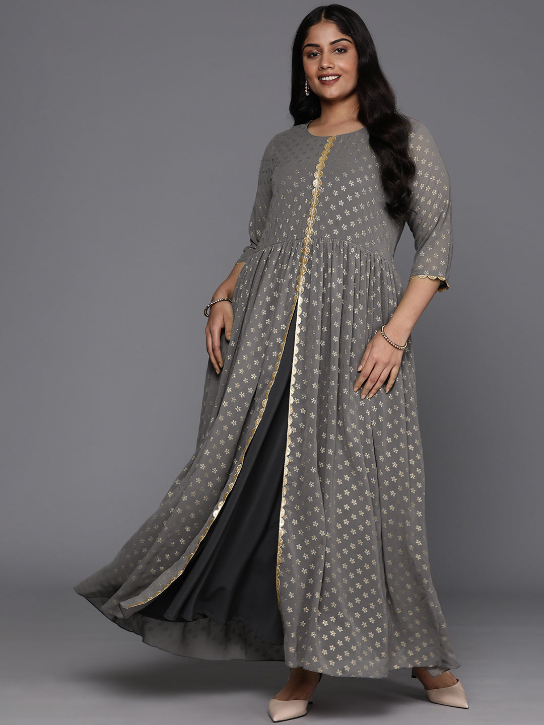 Plus Size Floral Print Ethnic Dress - Indian Dresses Online